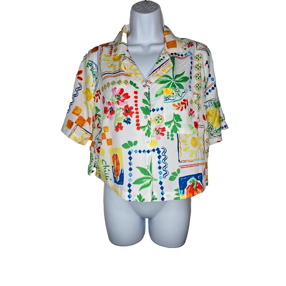 Cynthia Rowley Sleepwear Floral Button Shirt Pajama Top Bright Relaxed Small
